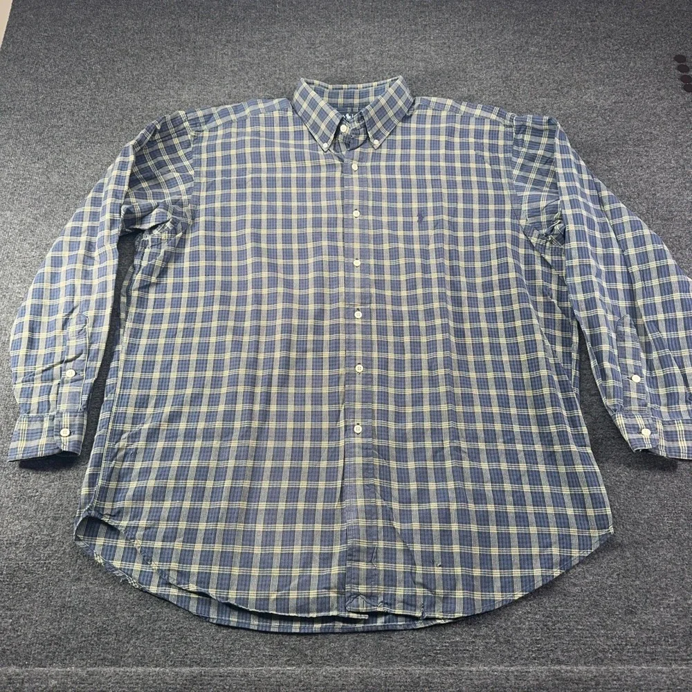 Polo Ralph Lauren Mens Blue Yellow Plaid Blake Shirt Long Sleeve Pony Logo XL